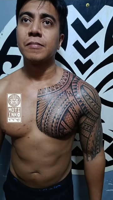 Polynesian chest and shoulder panel, fresh black ink