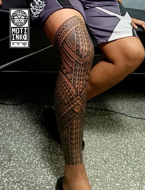 Polynesian tribal calf and knee leg sleeve